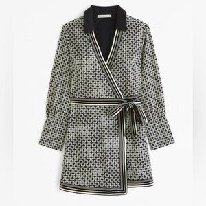 Abercrombie Long-Sleeve Wrap Geo-Print Mini Dress